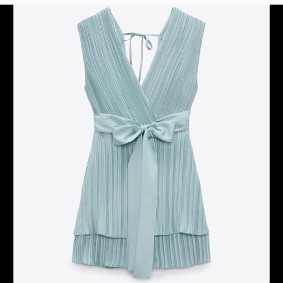 NWT Zara Pleated Romper Dress Size Xs In Green - Picture 9 of 12